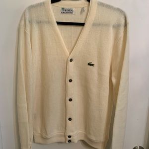 Vintage 60s IZOD Lacoste Ivory Cardigan Sweater WMN Large Preppy Classic Hipster